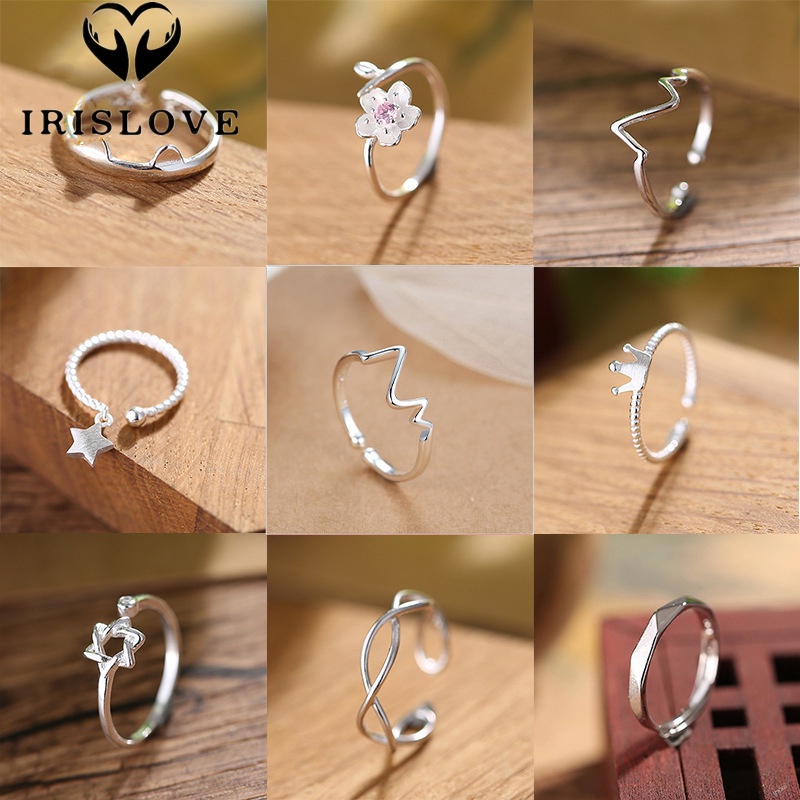 Nhẫn Bạc Đeo Khớp Ngón Tay Xếp Chồng Lên Nhau Hình Học / Ngôi Sao / Vương Miện / Chiếc Lá Rỗng Đơn Giản