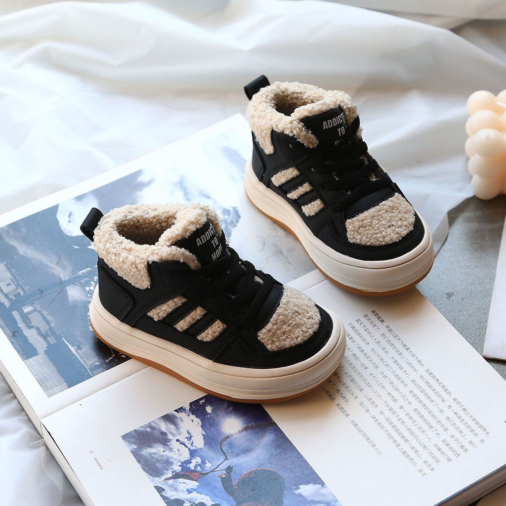 Giày Bốt Cotton Phối Lông Cừu Dễ Thương Cho Bé