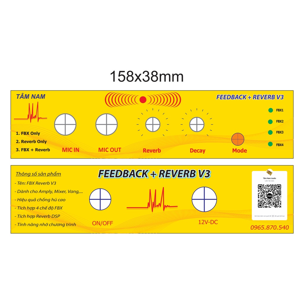 Bộ Tem Dán Hộp Chống Hú Reverb V3 Tâm Nam Kích Thước Hộp 158x90x60mm
