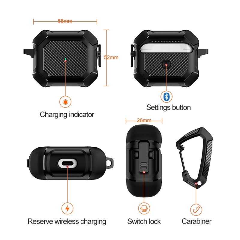 Vỏ Bảo Vệ Hộp Sạc Tai Nghe AirPods Pro 2 Gen 2022 Apple Air Pod 3 Pro Bằng Sợi Carbon 1 / 2