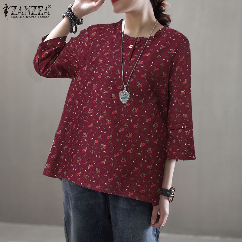 ZANZEA Áo Nữ Tay Dài Họa Tiết Hoa Thời Trang Phong Cách Hàn Quốc