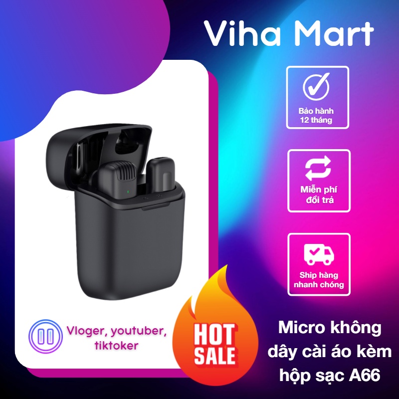 Micro Không Dây Cài Áo Kèm Hộp Sạc A66