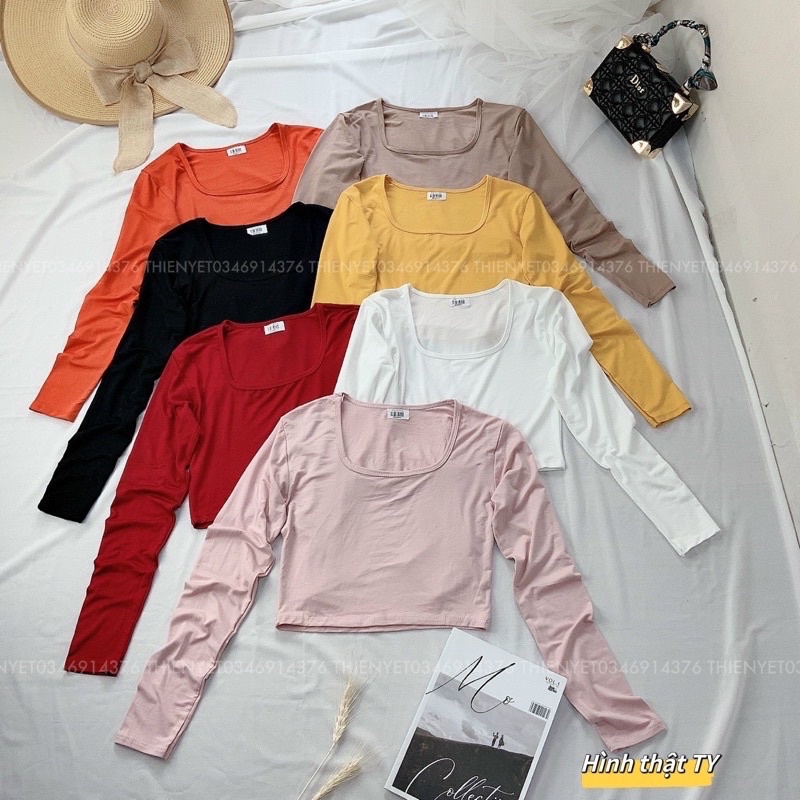Áo thun croptop tay dài cổ vuông U THUN LẠNH UN nữ ôm body - thiên yết