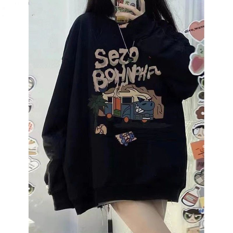 Jiashucheng Áo Nỉ Dài Tay Cổ Tròn Form Rộng In Họa Tiết Ngọt Ngào Phong Cách Mỹ