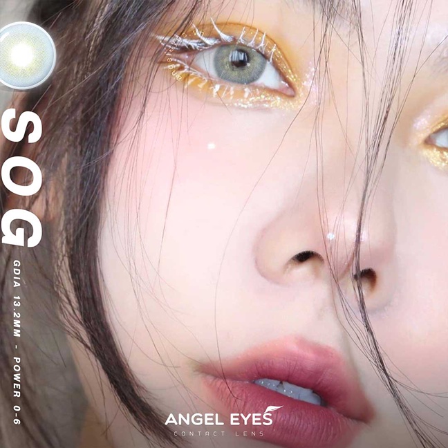 [TẶNG KÈM QUÀ] Lens mắt xám tây sáng SOG - Angel Eyes chất liệu Silicone - GDIA 13.3 - Độ cận 0-6