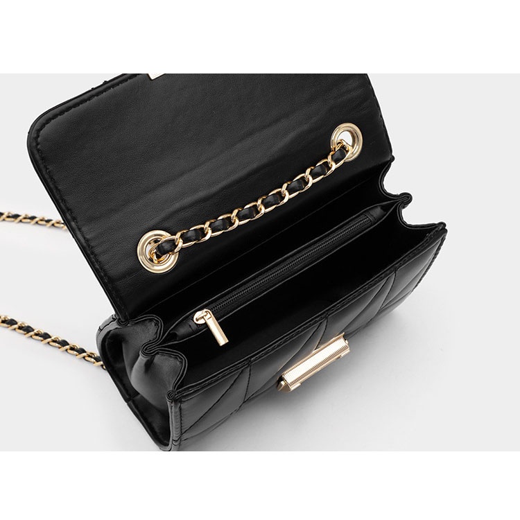 Túi Đeo Chéo Màu Đen Họa Tiết Hình Thoi Thời Trang Cho Nữ