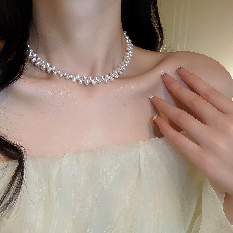 Choker nữ ngọc trai nhân tạo, Dây chuyền nữ, vòng cổ đính đá dự tiệc sang chảnh Her Accessories C53