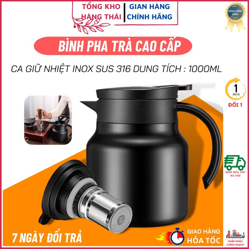 Ấm Pha Trà Giữ Nhiệt Inox 316 Dung Tích 1 Lít Hàng Cao Cấp - Ca Nước Giữ Nhiệt Đựng Nước Nóng (tkht1)