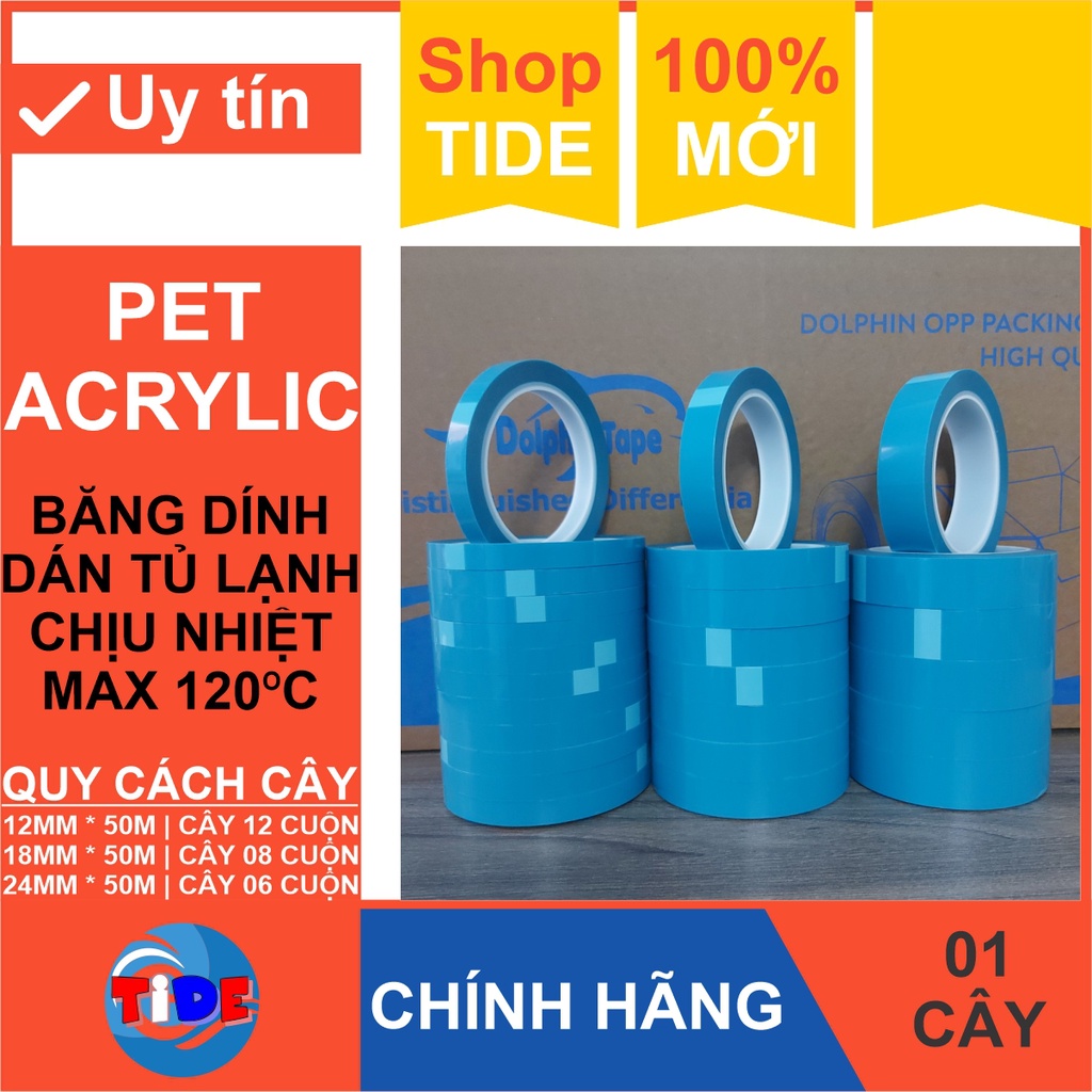 Băng dính TỦ LẠNH 50m x 12mm | 18mm | 24mm – Chịu nhiệt max 120°C – Không nhả keo - Dán đồ điện lạnh