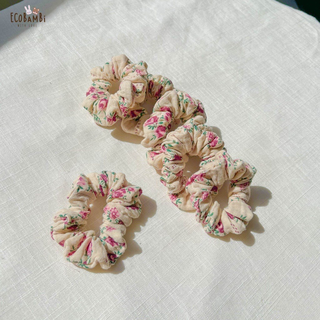 Đồ cột tóc scrunchies sắc màu in hoạ tiết Ecobambi - bản nhỏ