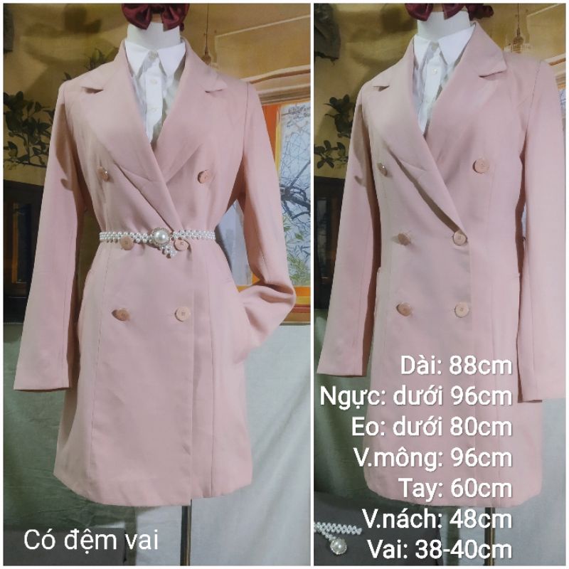 |2hand| Siêu phẩm áo khoác vest/ blazer korea dáng dài màu hồng nude
