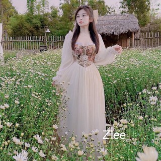 Váy maxi tơ phối gấm cup ngực - V019