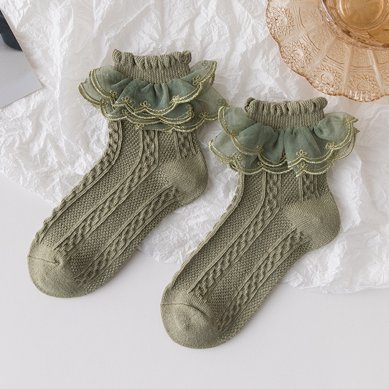 Tất Cotton Dày Dặn Phối Ren Màu Đen Phong Cách Công Chúa Cho Bé Gái