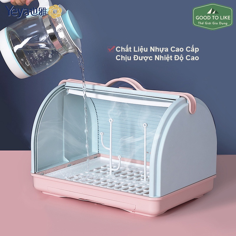 Khay Giá Úp Bình Sữa Có Nắp Đậy Yeya Cao Cấp,Có Khay Thoát Nước Hình Chữ Nhật.Giá úp Bình Sữa và Núm Ti tiện lợi cho Mẹ