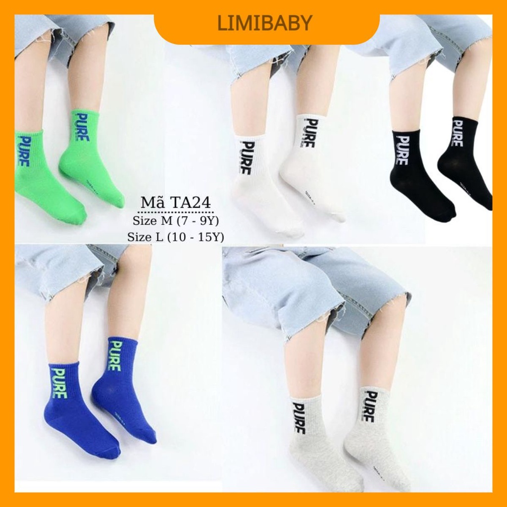 Tất bé trai vớ đá bóng trẻ em LIMIBABY 7 8 9 10 đến 15 tuổi màu trơn cổ cao có chữ thời trang phong cách Hàn Quốc TA24