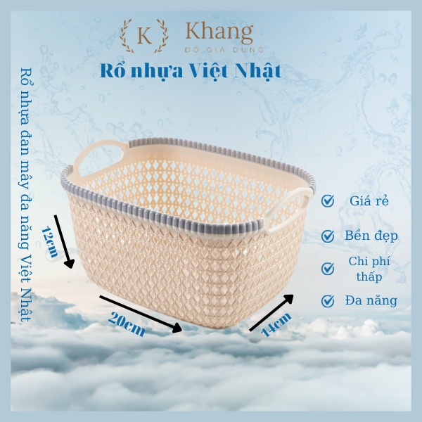 Giỏ nhựa giả đan mây Việt Nhật,Hình chữ nhật có quai cầm (3377-1)