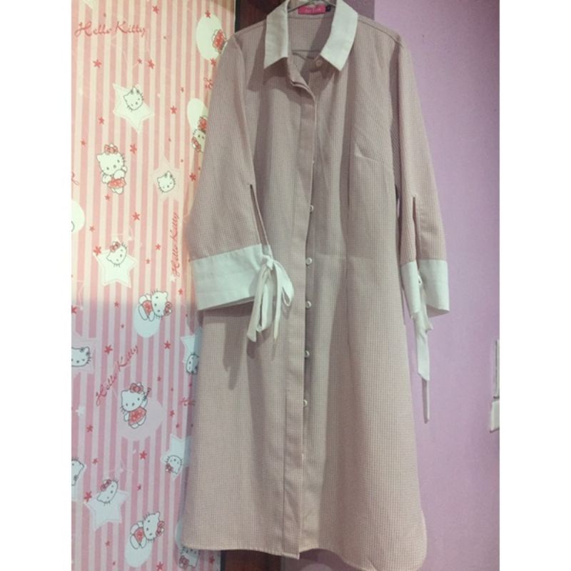 Đầm midi sơ mi caro tay nơ Tiinstore sz S