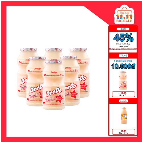 [1 LỐC] Sữa chua lên men từ nho trắng - Deedo Yoghurt 100ml - 6 chai/1 lốc -Sữa chua uống Thái Lan