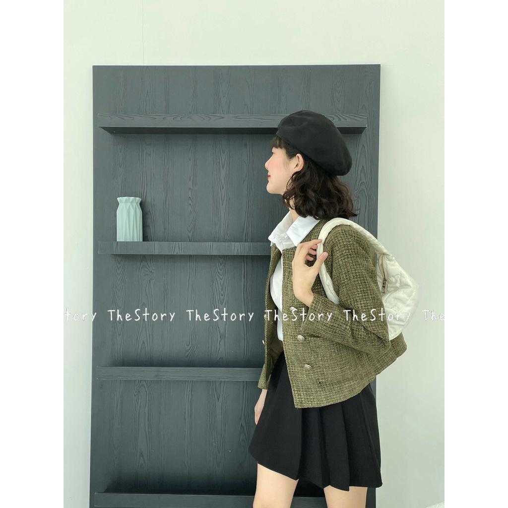 Áo tweed hai hàng nút xanh rêu  A2730