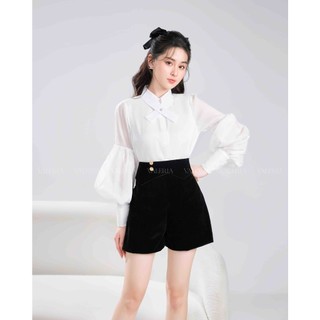 Quần short nhung cạp đắp chéo đính khuy Ellies Short