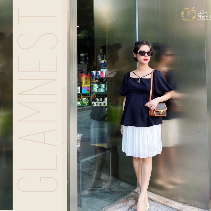 Chân Váy Bầu Dập Ly Dáng Ngắn 2 Màu Đen Trắng GLam Nest CV007