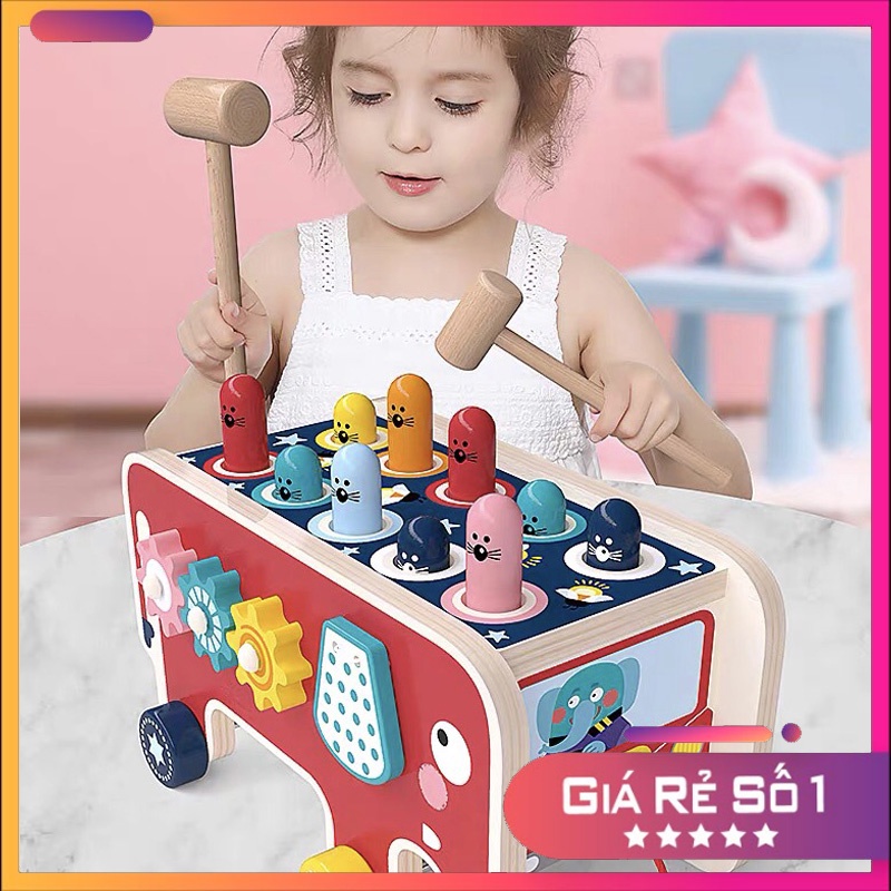 Đồ chơi gỗ thông minh - Xe VOI đập chuột kèm đàn The Pooh
