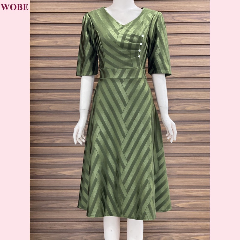 Đầm trung niên sang trọng WOBE, thiết kế cao cấp dự tiệc cho mẹ co giãn tốt đến 80kg DN12 Đỏ - WB WOMAN &amp; BEAUTY