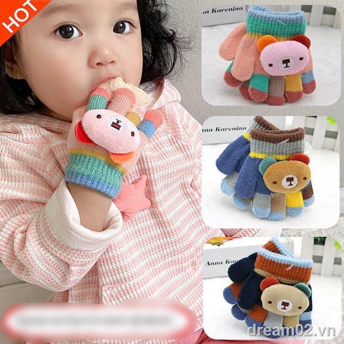Găng tay len xỏ ngón dành cho bé trai, bé gái mùa đông 0-2 tuổi sơ sinh