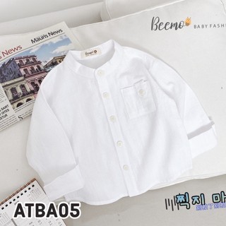 Áo sơ mi trắng cho bé trai cổ tàu Beemo dài tay có túi áo sơ mi công tử - ATBA05