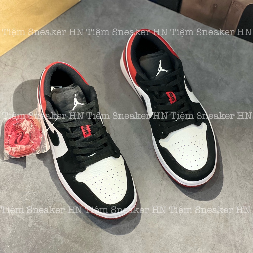 Giày Air Jordan 1 Low Black Toe Đen Đỏ Hàng Cao Cấp Trắng Đen Gót Đỏ