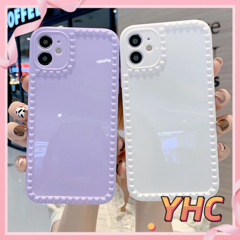 Ốp Điện Thoại Màu Trơn Họa Tiết Trái Tim Cho iPhone 6s 6splus 7 7plus 8 8plus X XS 11 12 Pro Max Plus Promax-020