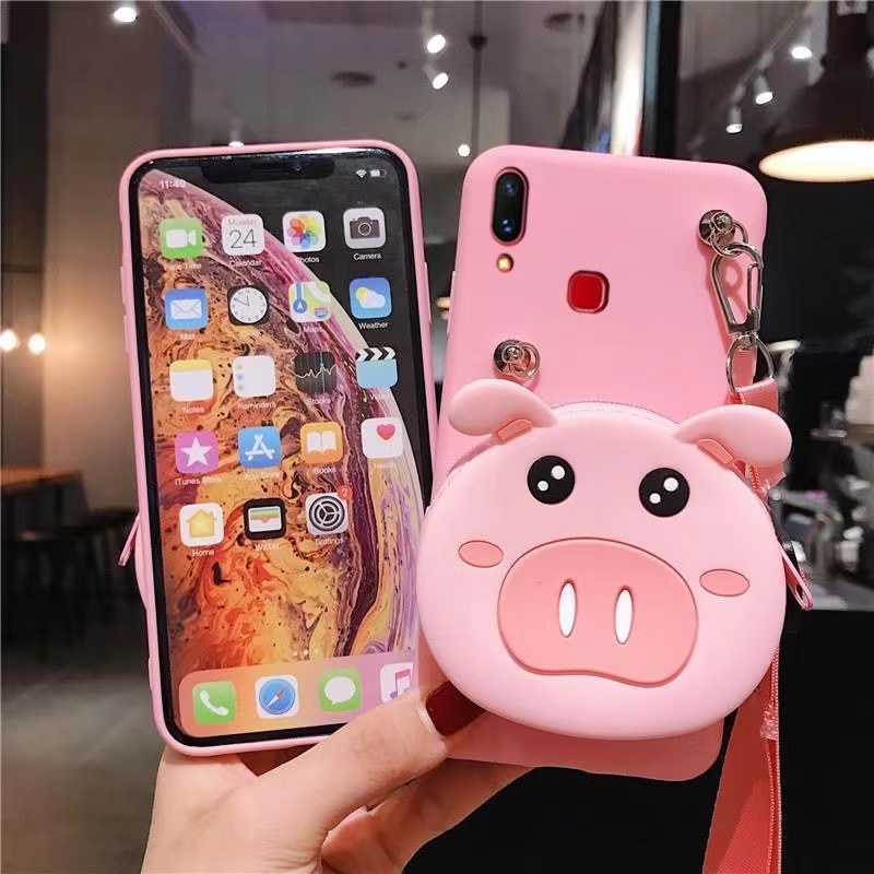 Ốp Điện Thoại Mềm In Hình Heo Hồng Kèm Dây Đeo Cho iPhone 14 13Pro 12Promax 11 X XS XR XSMAX 5 6 7 8Plus