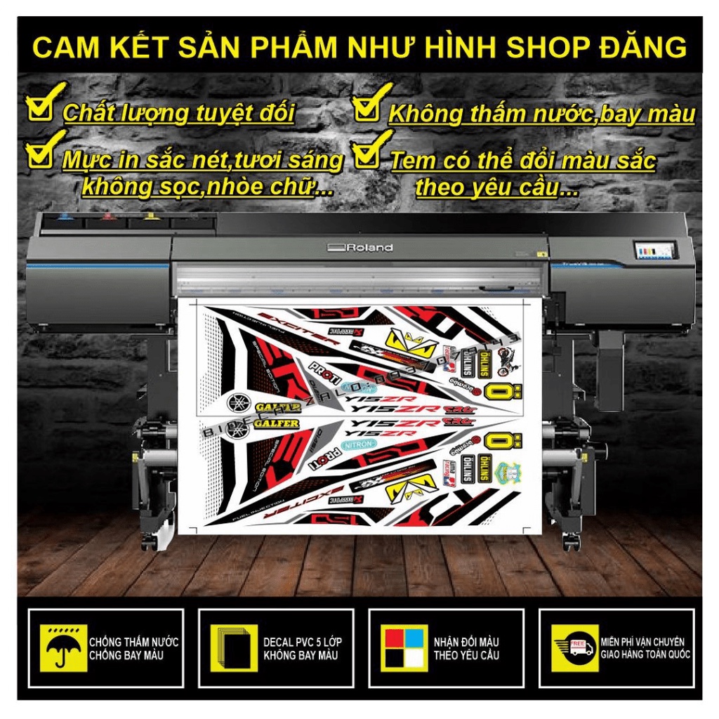 {TPHCM-FREE SHIP] TEM RỜI EXCITER 150 Y15ZR CAM DÁN XE TRẮNG