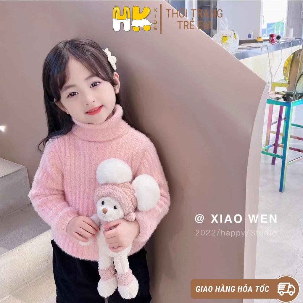 Áo len cổ cao cho bé HK KIDS, áo cổ lọ chất len lông thỏ siêu dày mềm mại giữ ấm mùa đông