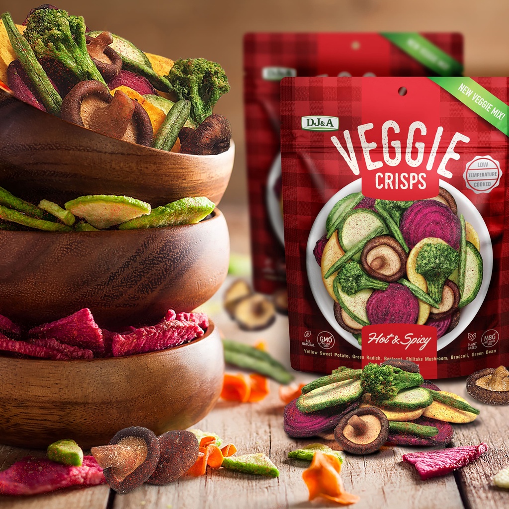 Snack Rau Củ Sấy Giòn Vị Cay DJ&A 90g - Phù hợp ăn kiêng - Veggie Mix - DJ&A Veggie Crisps - Giảm Cân