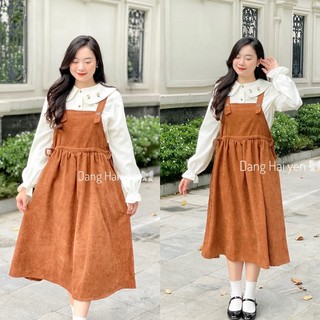 Set áo thêu hoa yếm nhung rút eo cao cấp Mina tiểu thư