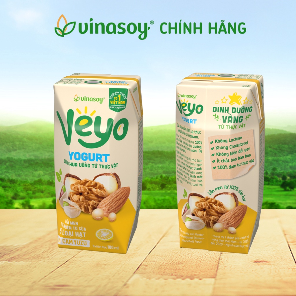 Thùng 30 hộp sữa chua uống 100% thực vật Vinasoy VEYO Yogurt 180ml