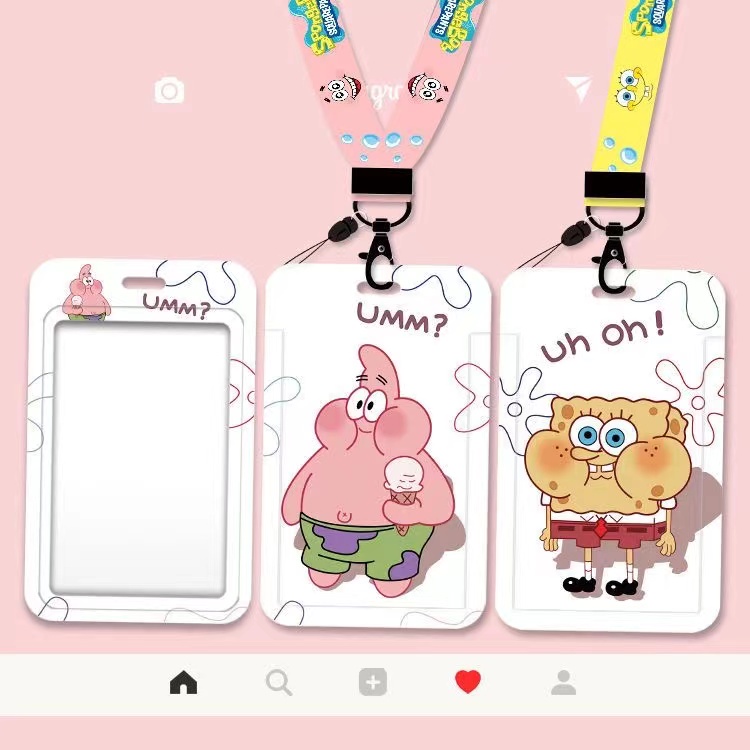 Móc Khóa Đựng Thẻ Đi Làm/Thẻ Xe bus Hình Vuông In Họa Tiết SpongeBob Dễ Thương Cho Học Sinh
