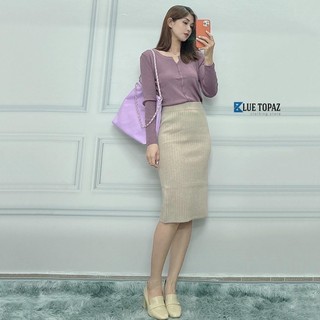 Áo len basic tay dài cổ tròn cài nút