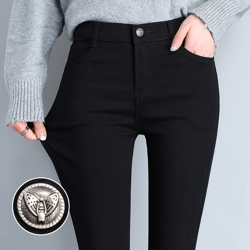 Quần Legging Lưng Cao Dáng Bút Chì Màu Đen Thời Trang Thu Đông Cho Nữ