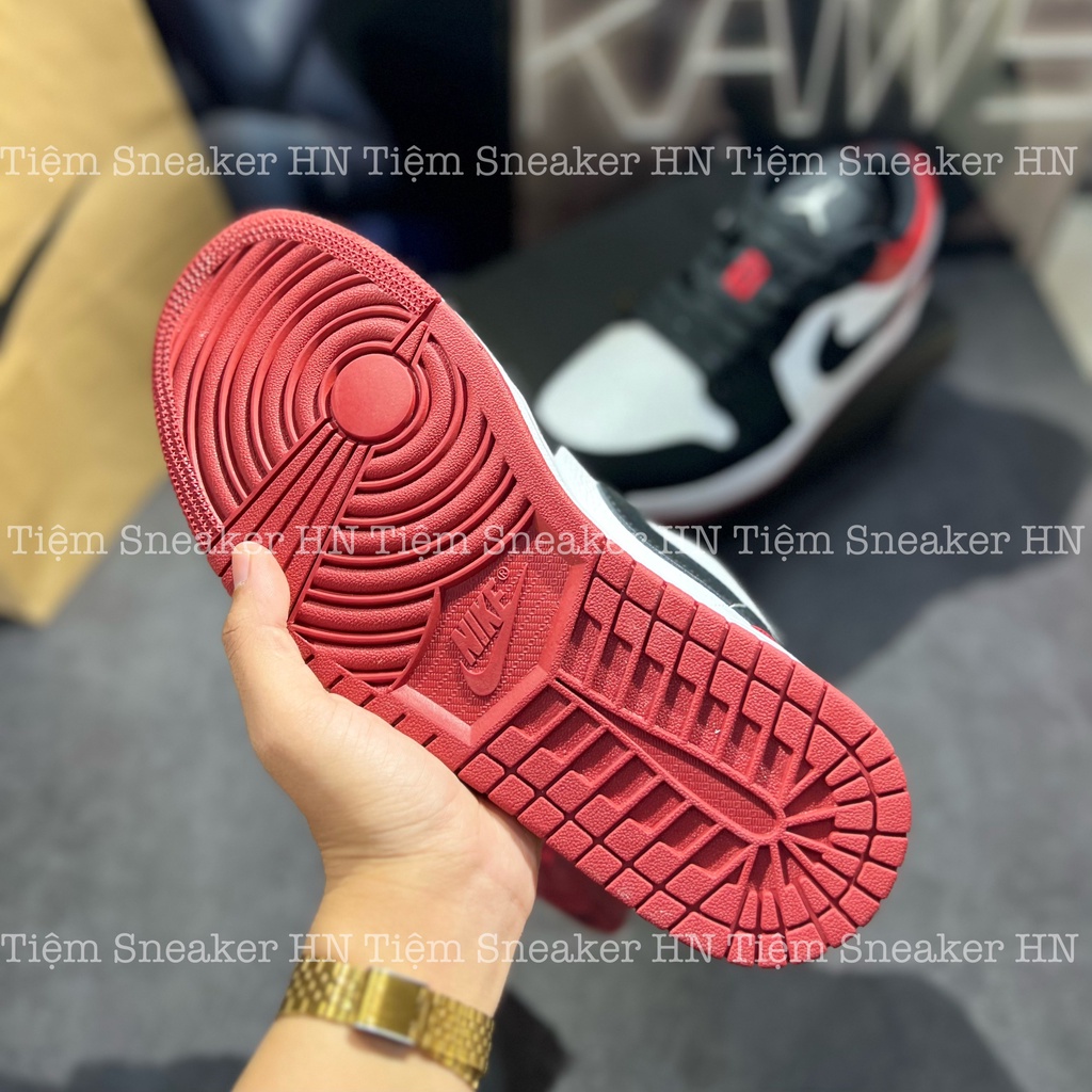 Giày Air Jordan 1 Low Black Toe Đen Đỏ Hàng Cao Cấp Trắng Đen Gót Đỏ