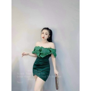 Đầm trễ vai phối voan 2 màu trẻ trung