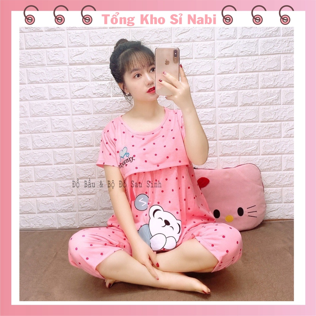 Bộ bầu - bộ sau sinh - chất liệu cotton - kiểu mới thời trang ( bầu lửng Gấu Ngủ )