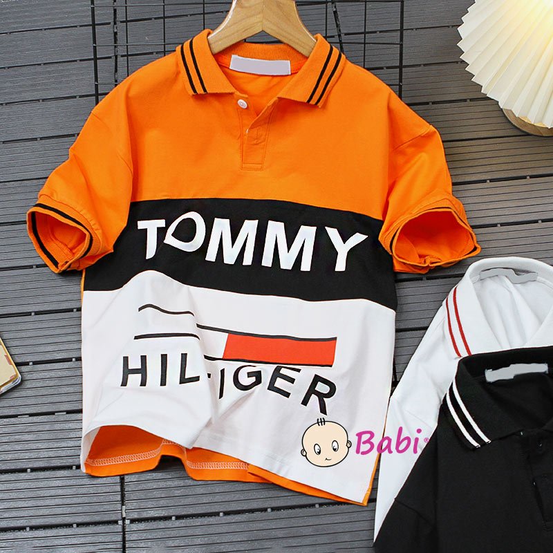 Áo thun cổ trụ phối màu năng động cho bé trai, Áo Babi cổ bẻ thời trang Hàn Quốc cotton chính phẩm size đại 23kg-55kg