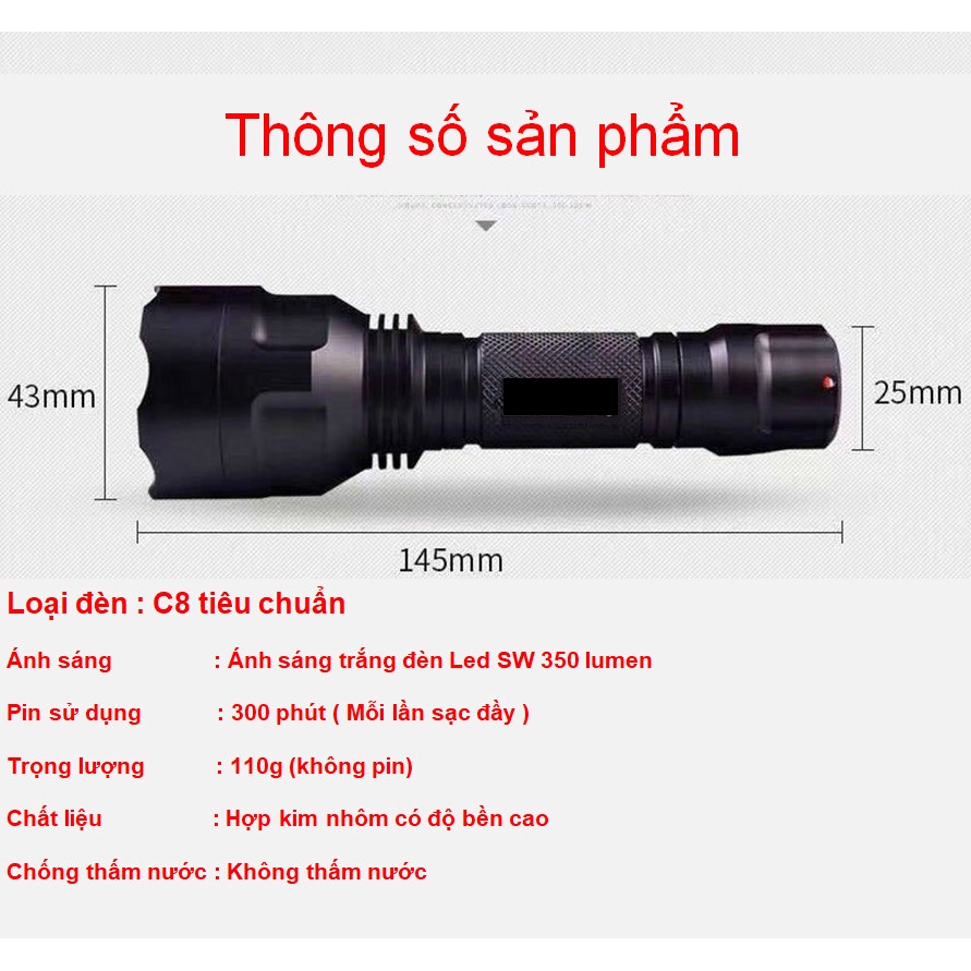 Đèn pin siêu sáng , bộ đèn XML - T6 không thấm nước vỏ hợp kim nhôm