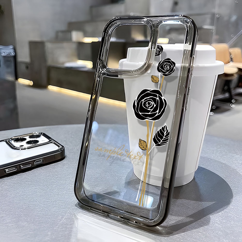Ốp Điện Thoại Trong Suốt Hình Hoa Hồng Đen Cho iphone 14ProMax 13 11 12 7Plus X XR XS Max