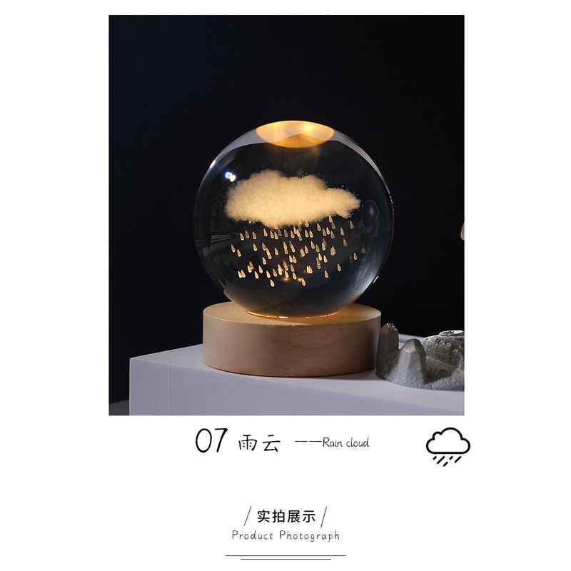 Đèn Ngủ 3D Quả Cầu Pha Lê Để Bàn Decor Có Đèn