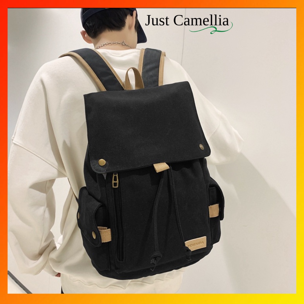 Balo Vải Bố Polyester Canvas Cao Cấp JUST CAMELLIA JA024 thời trang du lịch cặp đi học laptop nam nữ unisex
