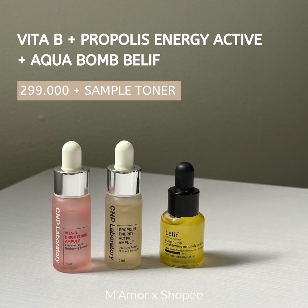 COMBO TINH CHẤT VITAL-B CNP BRIGHTENING + PROPOLIS ENERGY ACTIVE CNP + AQUA BOMB BELIF - MAMOR BEAUTY