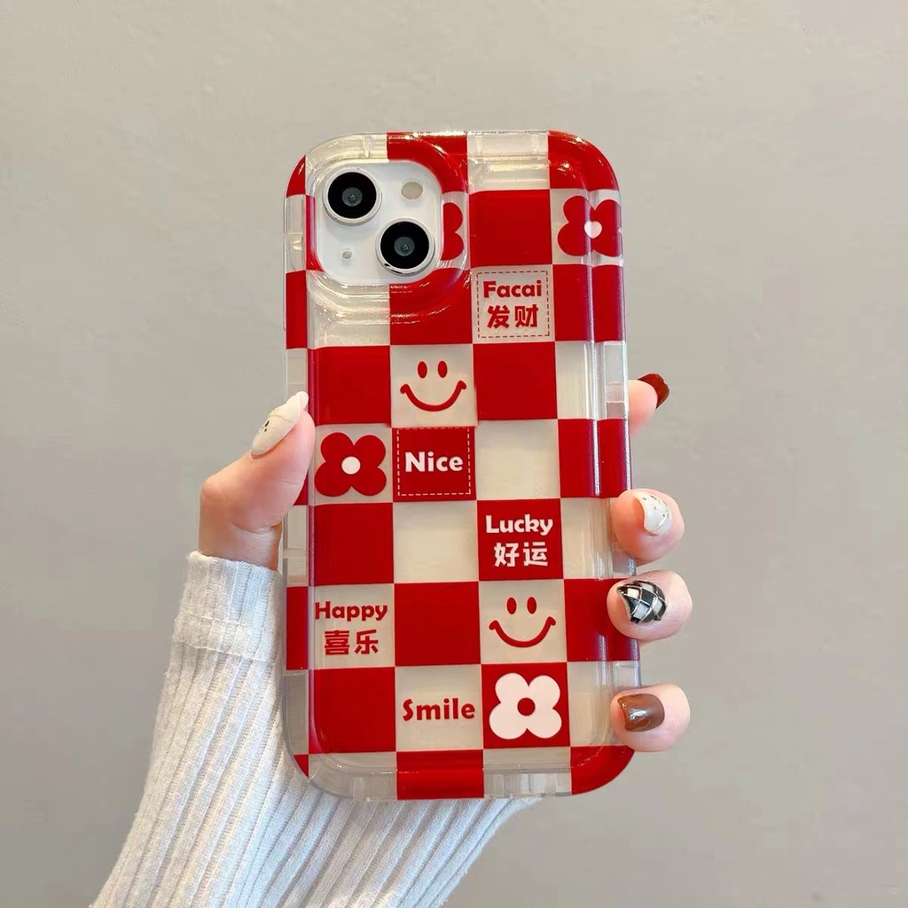 Ốp Điện Thoại Silicon TPU Mềm Trong Suốt Họa Tiết Ca Rô Đỏ Cho IPhone 14 13 12 11 Pro XS Max XR X 8 7 6 6S Plus